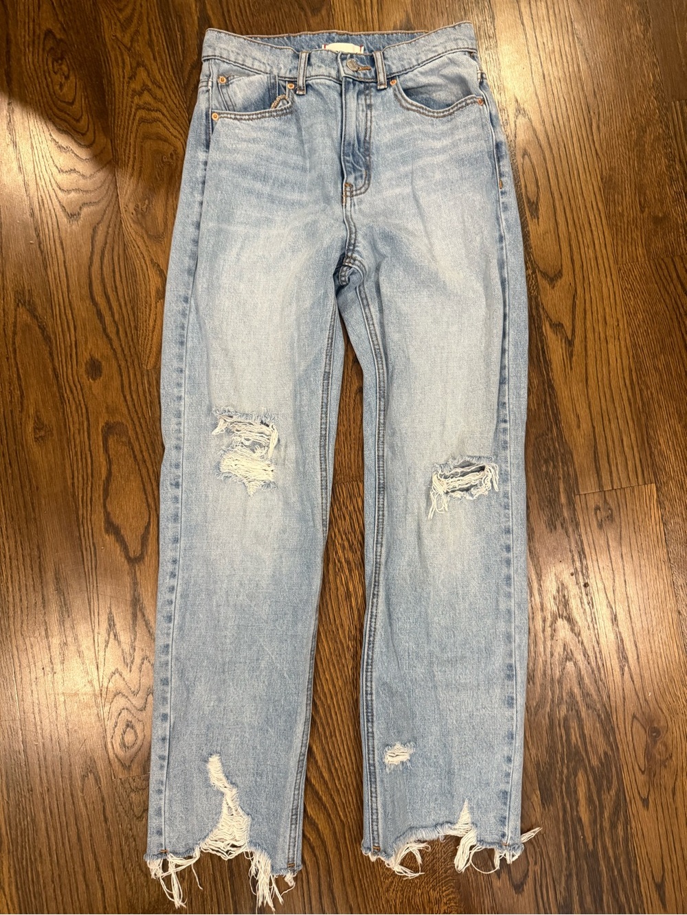 BDG Light Wash Straight Leg Jeans with Distressed Knees